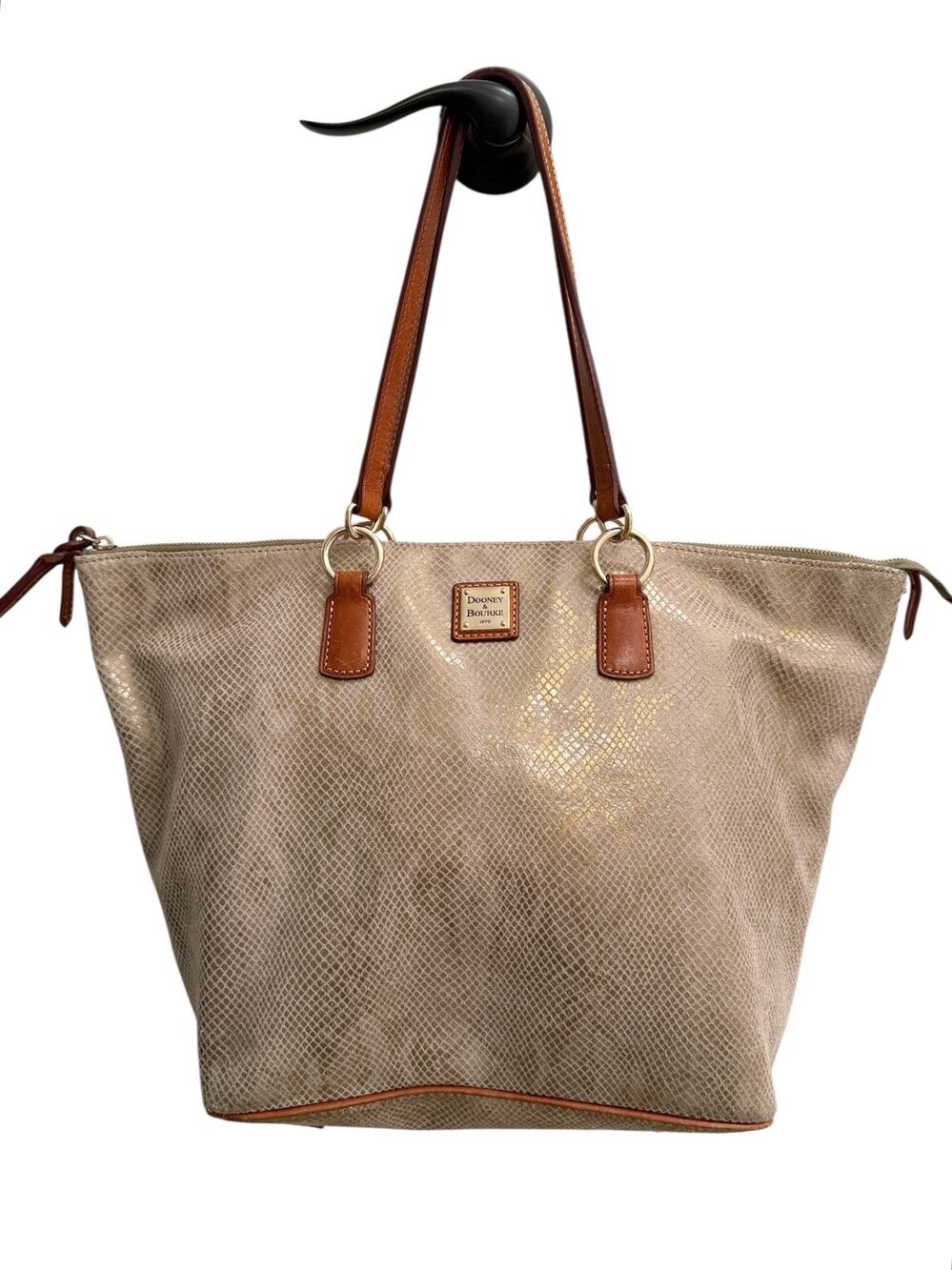 Dooney & Bourke Metallic Gold Python Embossed Leather Extra Large Zip Tote Bag